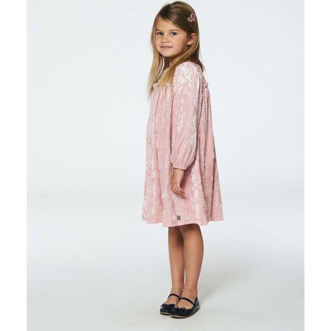 Long Sleeve Velvet Dress With Frills, Light Pink - Dresses - 2