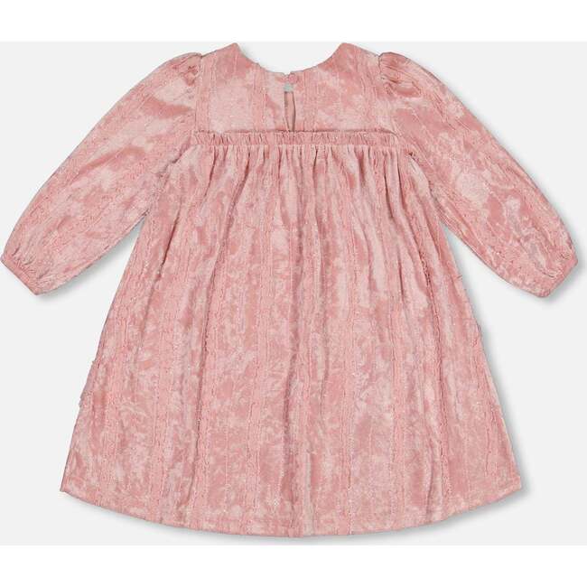 Long Sleeve Velvet Dress With Frills, Light Pink - Dresses - 3