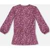 Little Flowers Print Long Sleeve Elastic Waist Tunic, Burgundy - T-Shirts - 3