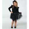 Long Sleeve Dress With Glittering Tulle Skirt, Black - Dresses - 3