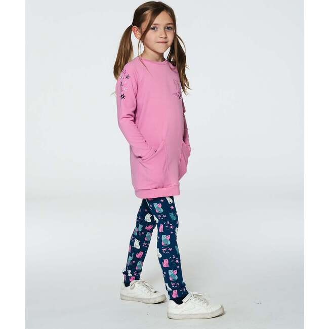 Kitten Print Leggings, Navy Blue - Leggings - 2