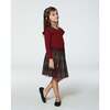 Long Sleeve Dress With Glittering Tulle Skirt, Red Plaid - Dresses - 3