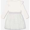 Long Sleeve Dress With Glittering Tulle Skirt, Off-White - Dresses - 4