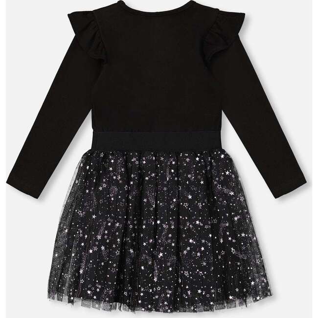 Long Sleeve Dress With Glittering Tulle Skirt, Black - Dresses - 4