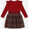 Long Sleeve Dress With Glittering Tulle Skirt, Red Plaid - Dresses - 4