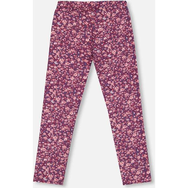 Little Flowers Print Stretch Leggings, Burgundy - Leggings - 4