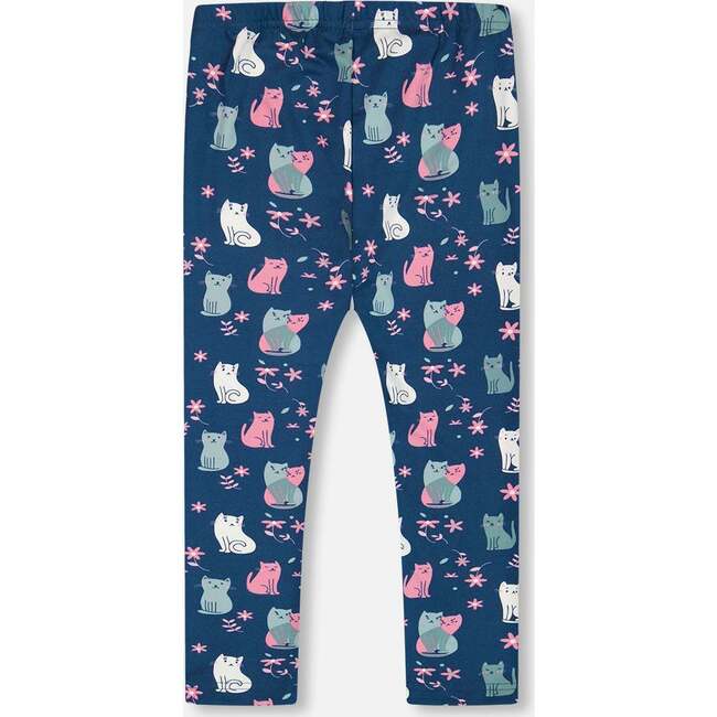 Kitten Print Leggings, Navy Blue - Leggings - 3