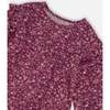 Little Flowers Print Long Sleeve Frilled Hem Dress, Burgundy - Dresses - 4