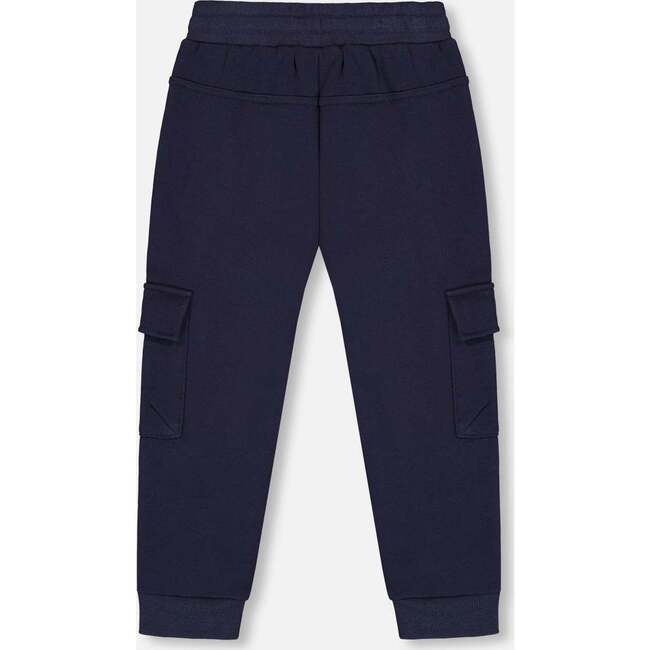 Fleece Sweatpants With Cargo Pockets, Navy - Sweatpants - 3