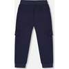 Fleece Sweatpants With Cargo Pockets, Navy - Sweatpants - 3