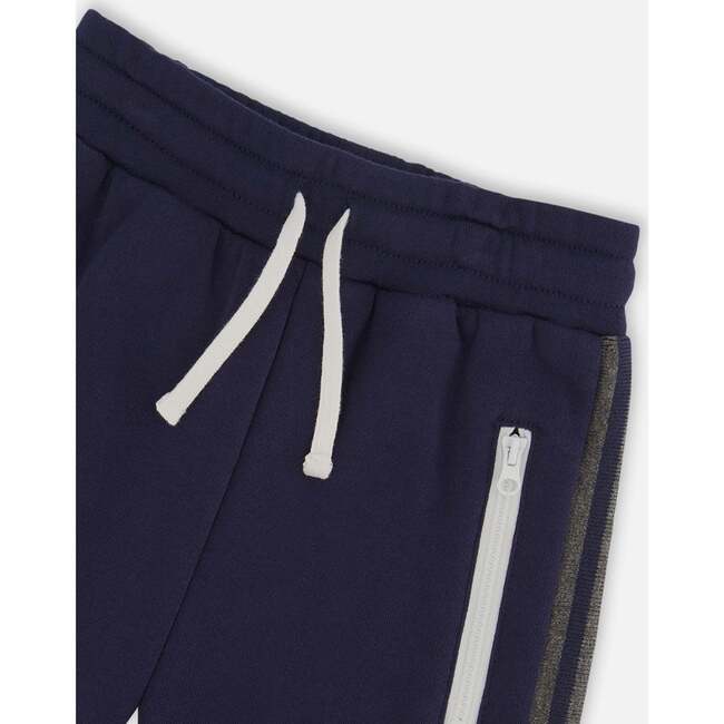 Fleece Sweatpants With Contrast Side Rib, Navy - Sweatpants - 4