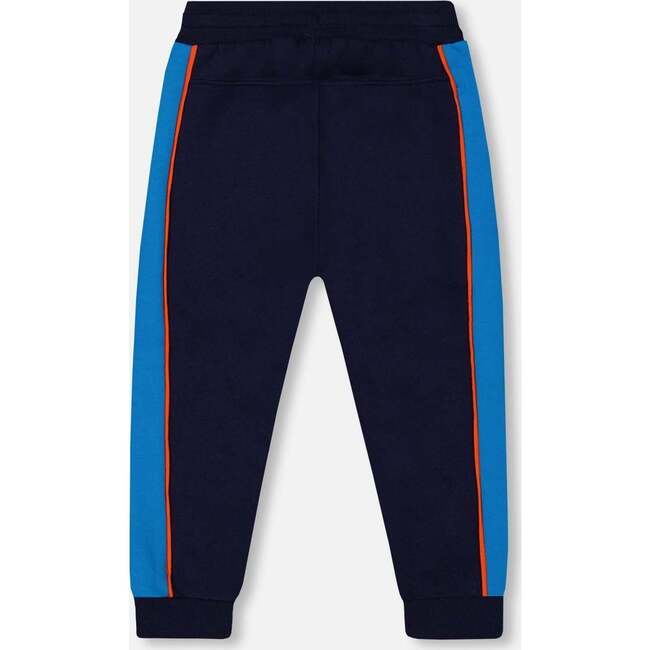 Fleece Sweatpants With Contrast Sides, Navy - Sweatpants - 4