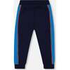 Fleece Sweatpants With Contrast Sides, Navy - Sweatpants - 4