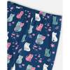 Kitten Print Leggings, Navy Blue - Leggings - 4