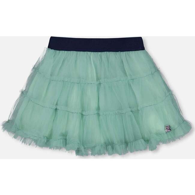 Mesh Tired Frilled Mini Skirt, Turquoise