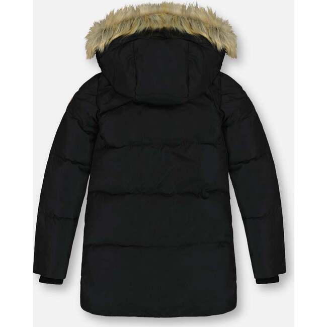 Faux Fur Hooded Puffy Long Coat, Black - Jackets - 3