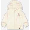 Floral Embroidered Plush Hooded Zip Jacket, Off-White - Jackets - 5