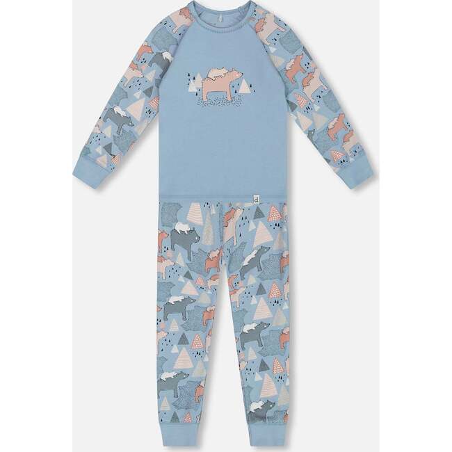 Mamas Bears Print Organic Cotton 2-Piece Pajama Set, Air Blue