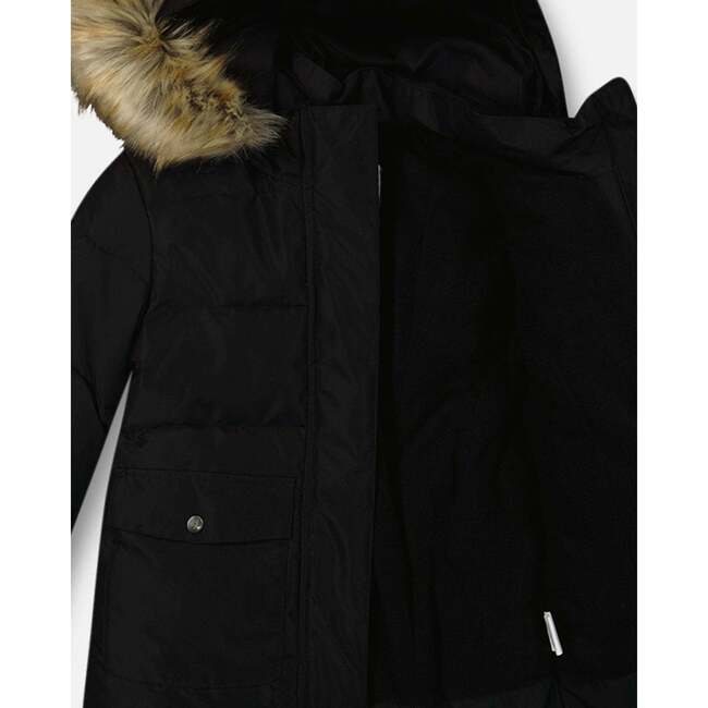 Faux Fur Hooded Puffy Jacket, Black - Jackets - 2