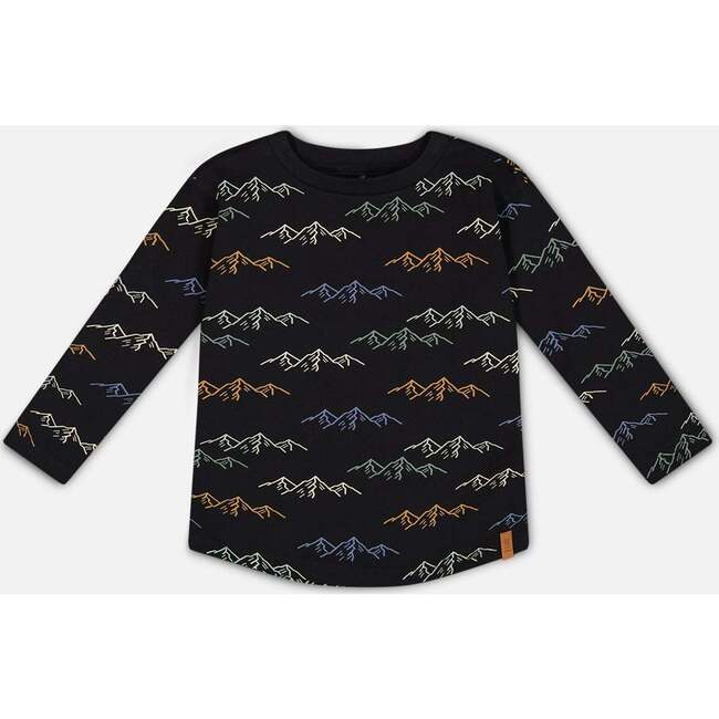 Mountains Print Long Sleeve T-Shirt, Black