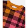 Knit Plaid Long Sleeve Piped Sweater, Magenta & Brown - Sweaters - 5