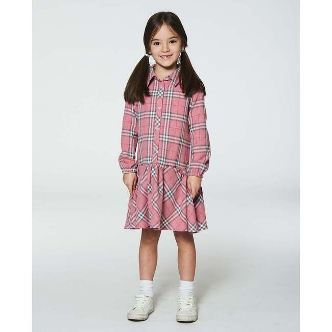 Flannel Shirt Dress With Frill, Pink Plaid - Dresses - 2