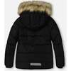 Faux Fur Hooded Puffy Jacket, Black - Jackets - 3