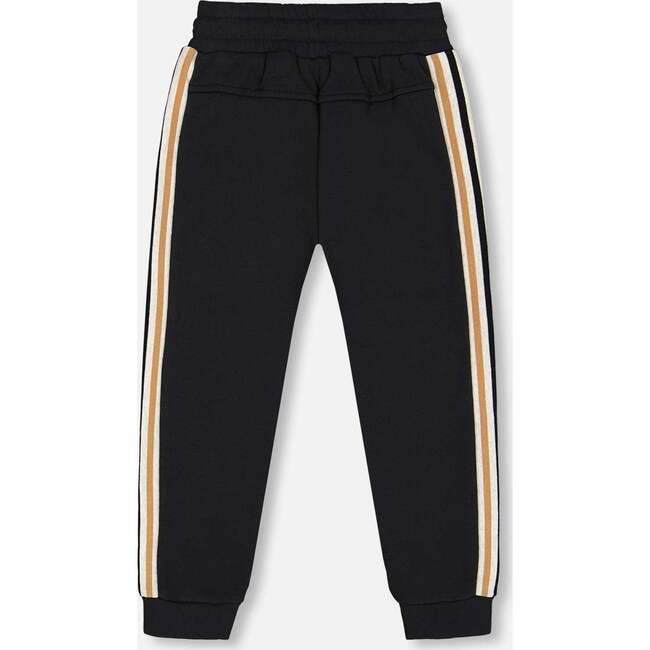 Fleece Sweatpants With Contrast Side Rib, Black - Sweatpants - 4