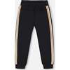 Fleece Sweatpants With Contrast Side Rib, Black - Sweatpants - 4