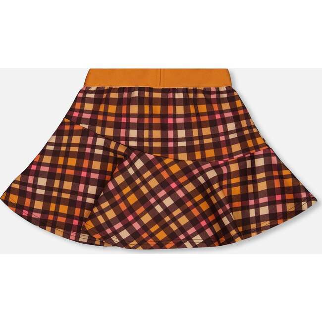 Milano Plaid Asymmetrical Flounce Mini Skirt, Magenta & Brown - Skirts - 3