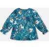 Fairy Unicorn Print Long Sleeve Viscose Blouse, Turquoise - Blouses - 3