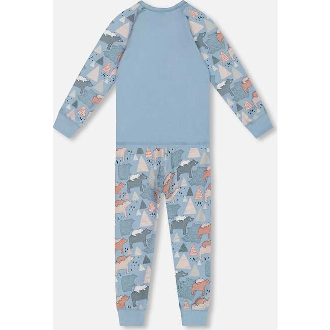 Mamas Bears Print Organic Cotton 2-Piece Pajama Set, Air Blue - Pajamas - 2