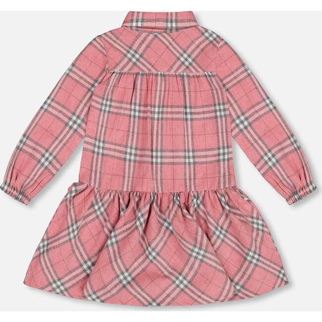 Flannel Shirt Dress With Frill, Pink Plaid - Dresses - 3