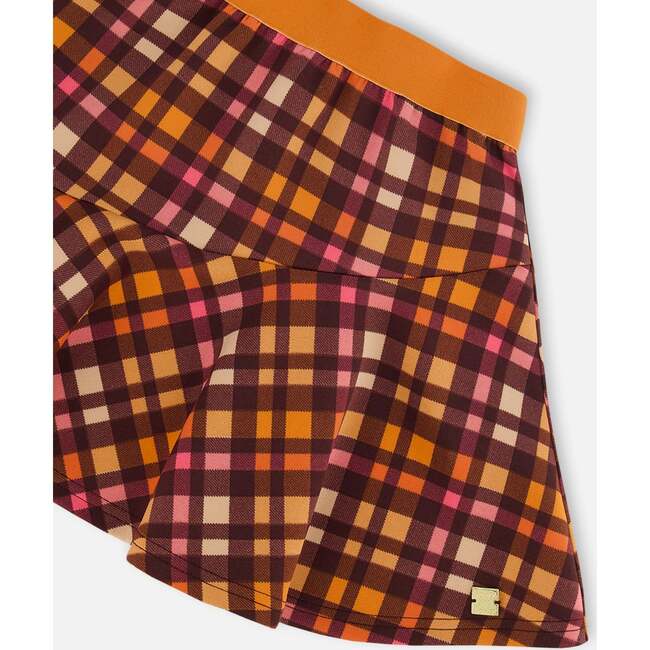 Milano Plaid Asymmetrical Flounce Mini Skirt, Magenta & Brown - Skirts - 4