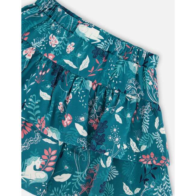 Fairy Unicorn Print Flare Viscose Skirt, Turquoise - Skirts - 4