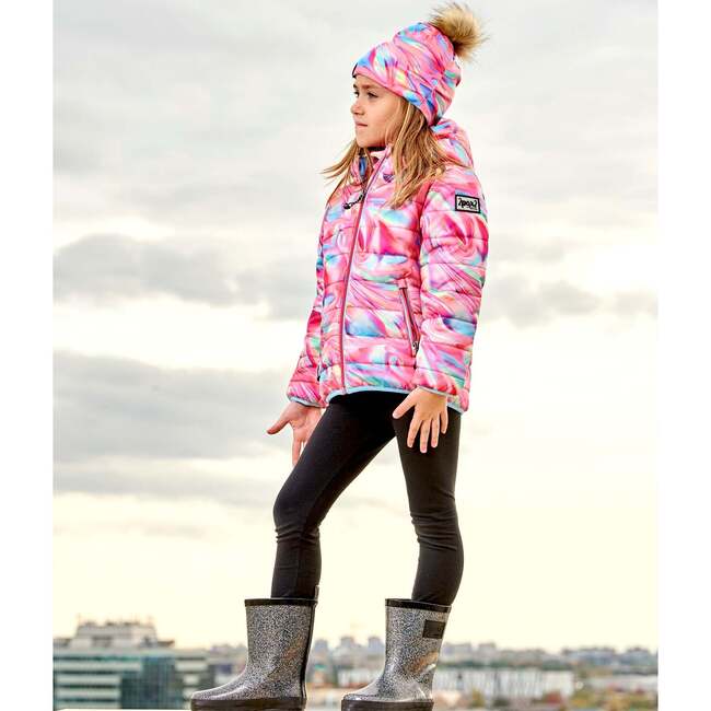 Marble Print Quilt Hooded Jacket, Multicolors - Puffers & Down Jackets - 3