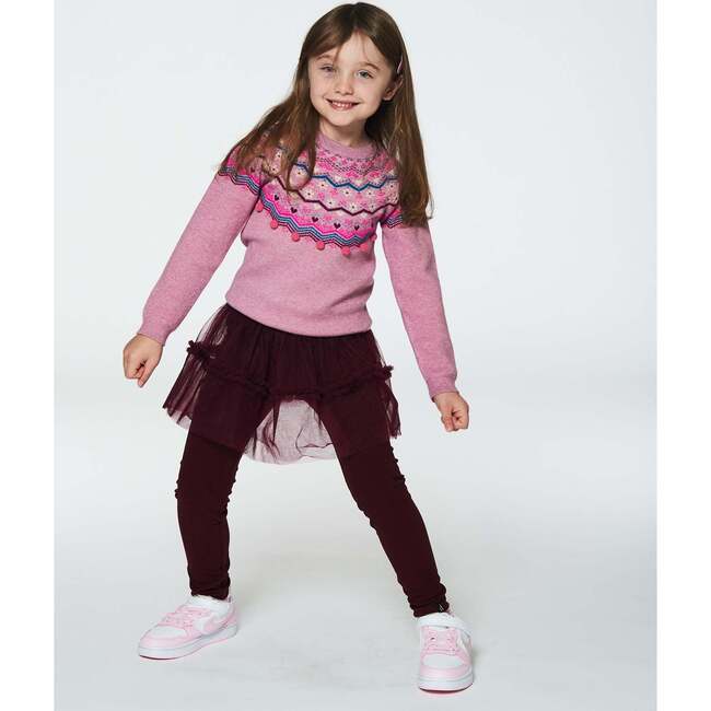 Fairisle 3D Pompom Long Raglan Sleeve Sweater, Lavander - Sweaters - 2