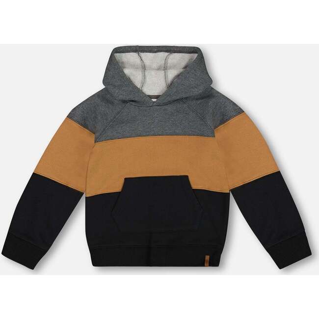 Color-Block Hooded Fleece Sweatshirt, Dark Gray, Caramel & Black