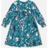 Fairy Unicorn Print Puffy Long Sleeve Viscose Dress, Turquoise - Dresses - 4