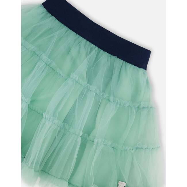 Mesh Tired Frilled Mini Skirt, Turquoise - Skirts - 5