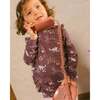 Cats Print Ruffle Long Sleeve Tunic & Striped Leggings Set, Mauve - Mixed Apparel Set - 2