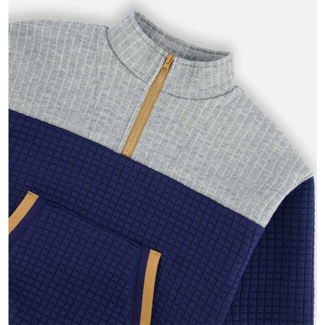 Color-Block Quilt Half-Zip Top, Blue & Gray - Sweatshirts - 4