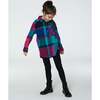 Button Down Polar Fleece Tunic Shirt, Plaid Turquoise & Pink - Jackets - 2