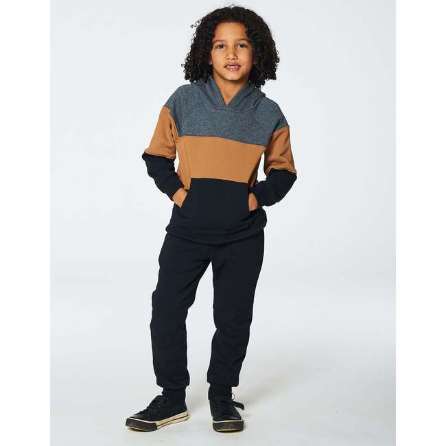 Color-Block Hooded Fleece Sweatshirt, Dark Gray, Caramel & Black - Sweatshirts - 2