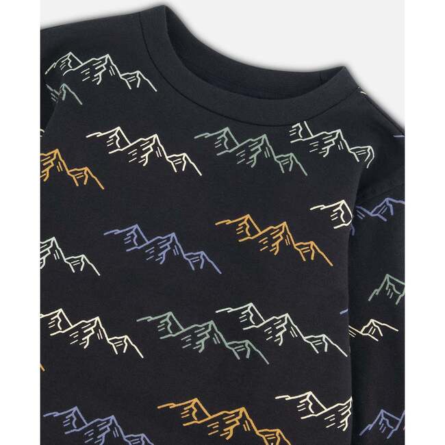 Mountains Print Long Sleeve T-Shirt, Black - T-Shirts - 5