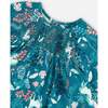 Fairy Unicorn Print Puffy Long Sleeve Viscose Dress, Turquoise - Dresses - 5