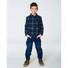Button Down Flannel Shirt With Pocket, Plaid Navy & Gray - Shirts - 2