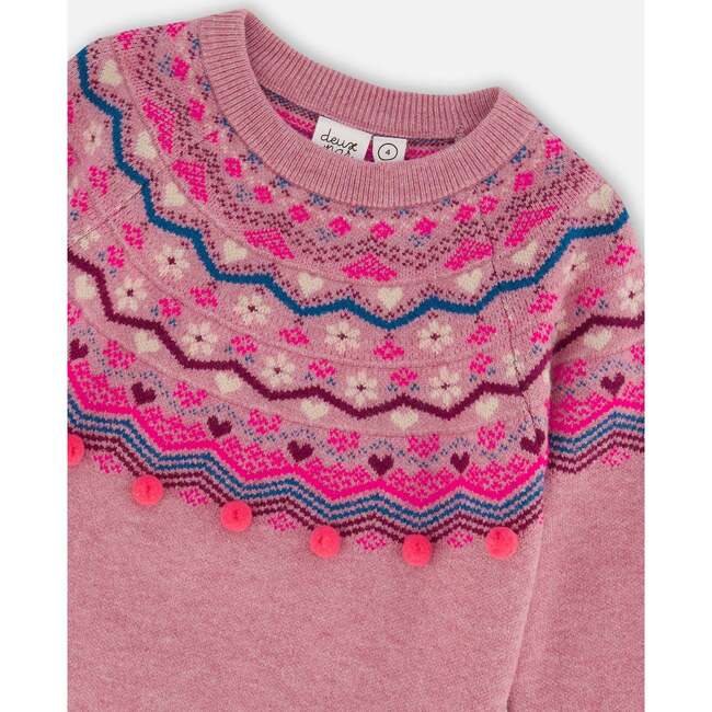 Fairisle 3D Pompom Long Raglan Sleeve Sweater, Lavander - Sweaters - 4