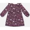 Cats Print Long Cuff Sleeve Frill Dress, Mauve - Dresses - 3