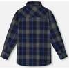 Button Down Flannel Shirt With Pocket, Plaid Navy & Gray - Shirts - 3